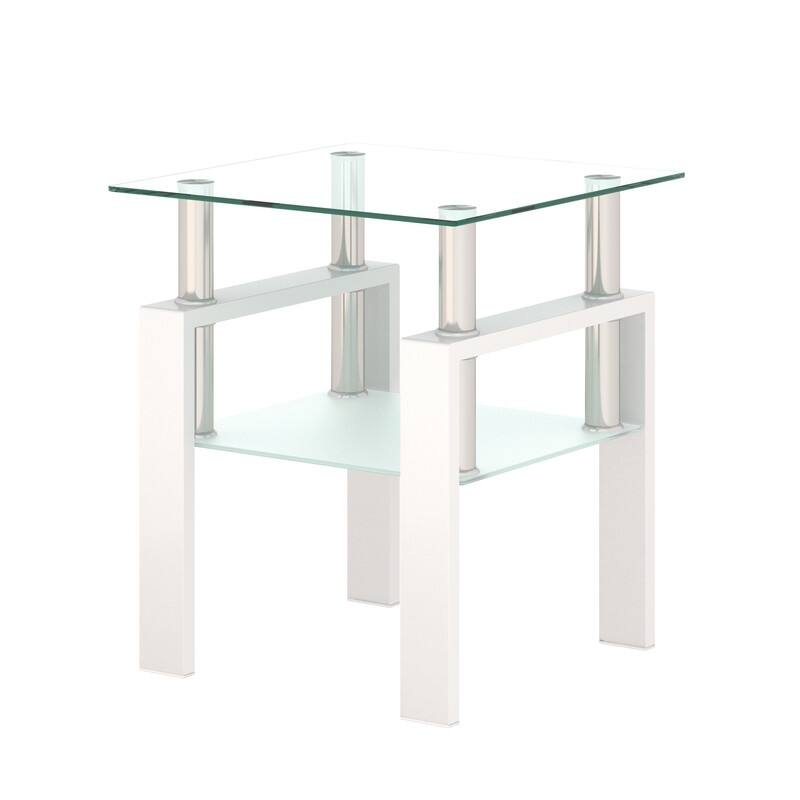 1-Piece Modern Tempered Glass Tea Table Coffee Table End Table, Square Table for Living Room