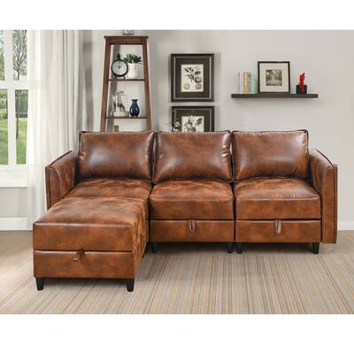 Livingroom Sectional Sofa Set Reversible Upholstered Storage Tech Cloth Seat