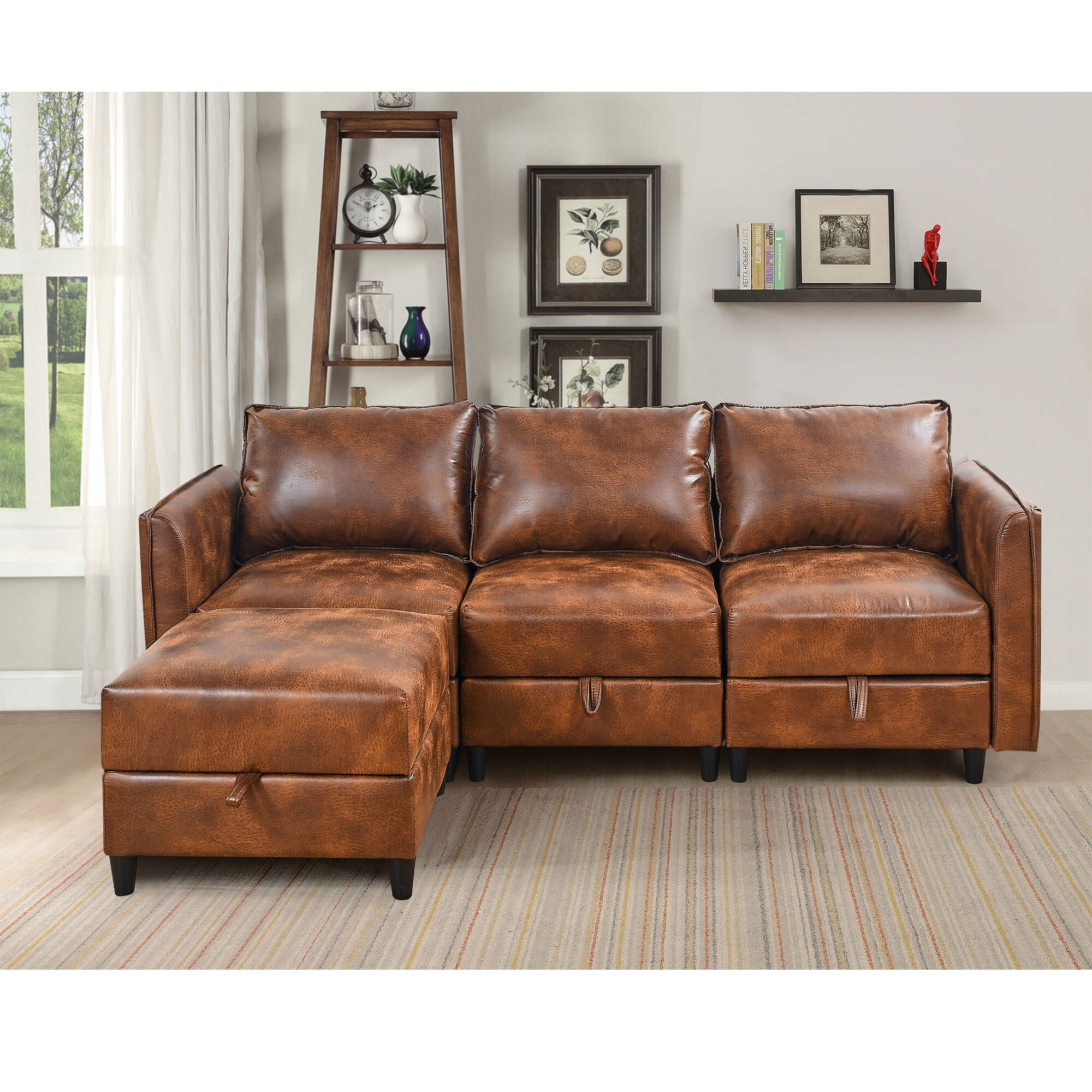 Faux leather shop reversible sectional