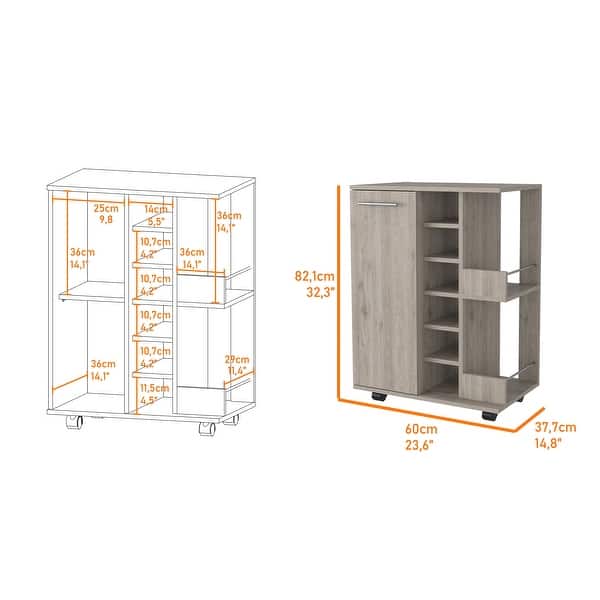dimension image slide 7 of 11, FM Furniture Tennessee Bar Cart, One Cabinet With Division
