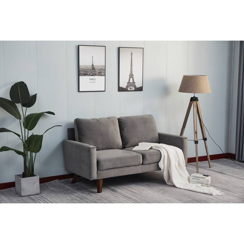 Grey Sofa with Wood and Fabric, 70x33x34 inches