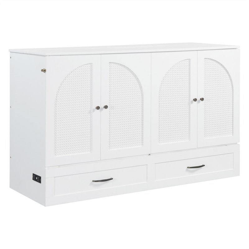 Full/Queen Size Murphy Bed Wall Bed with a Large Drawer, Wooden Space Savig Murphy Cabinet Bed, Folding Murphy Bed Chest