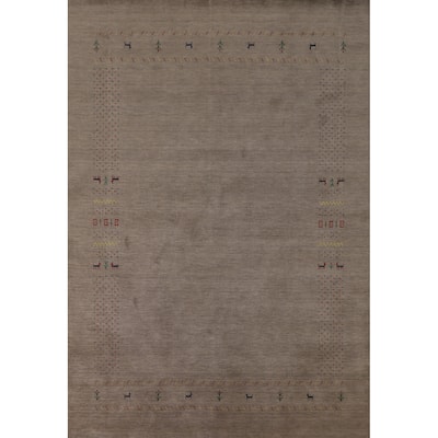 Tribal Brown Gabbeh Oriental Area Rug Hand-Knotted Wool Carpet - 7'1" x 9'9"