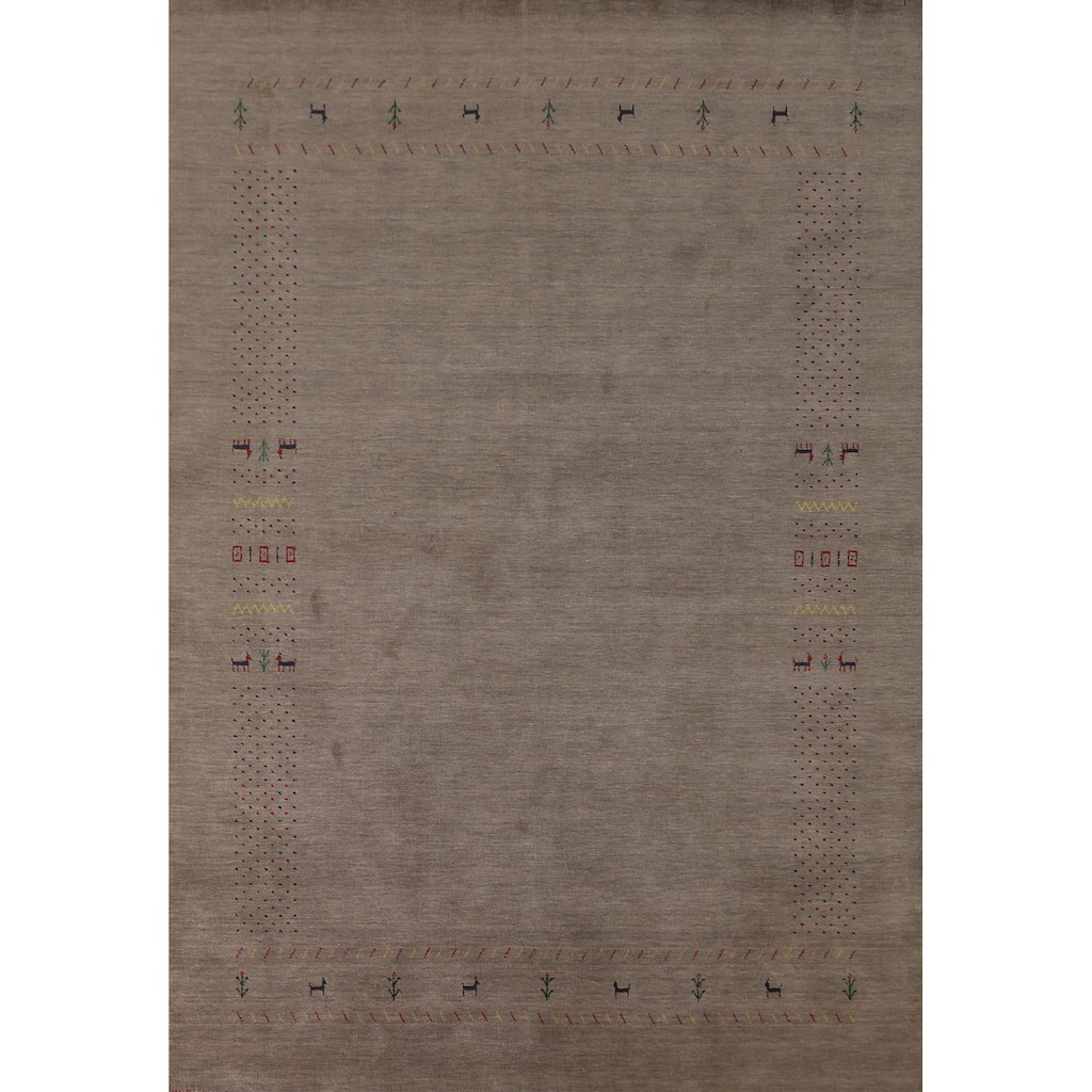Tribal Brown Gabbeh Oriental Area Rug Hand-Knotted Wool Carpet - 7'1" x 9'9"