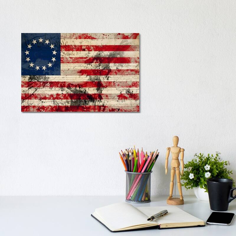 iCanvas "USA "Betsy Ross" Flag with Constitution Background I" by iCanvas Canvas Print - 8x12x0.75