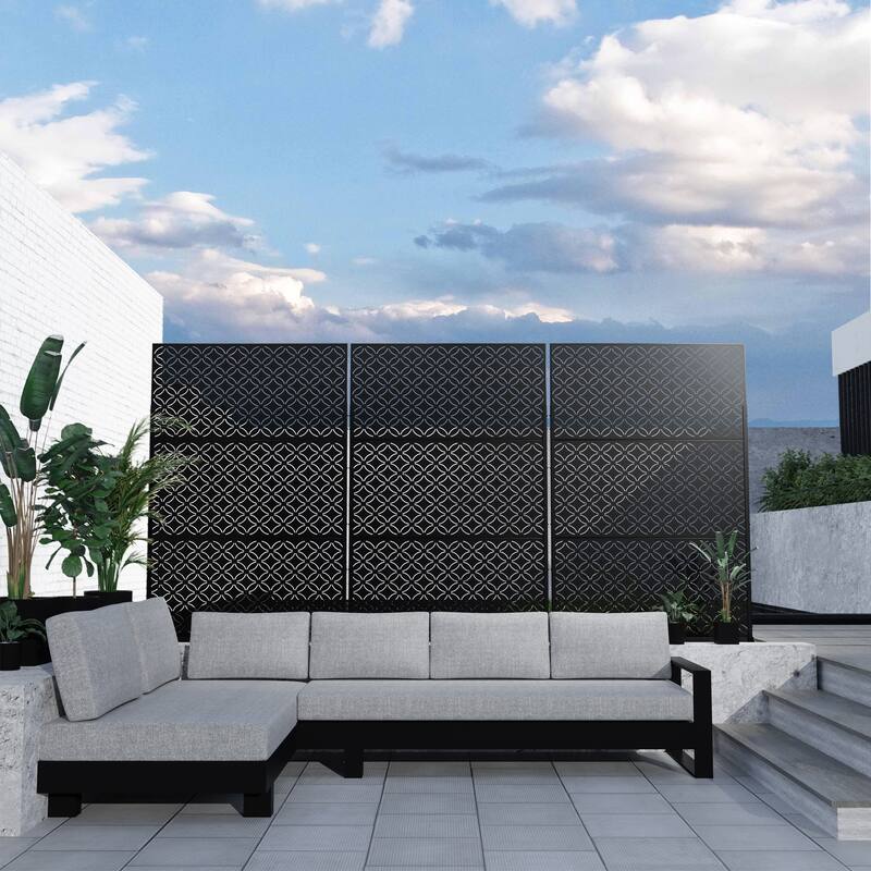 Metal Privacy Screen Wall Decoration Free Standing-6.3 ft. H X 4 ft. W - Palace - Black
