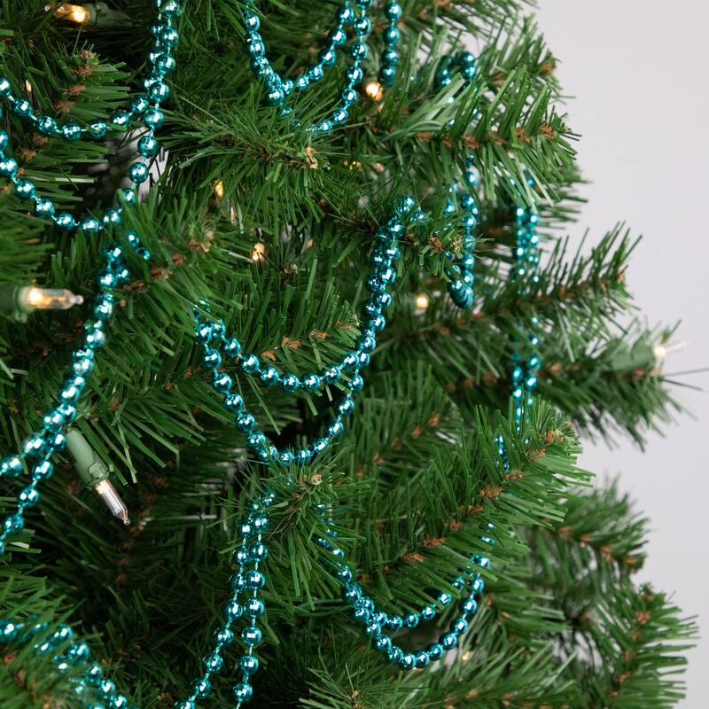 15' x 0.25" Shiny Teal Blue Beaded Artificial Christmas Garland