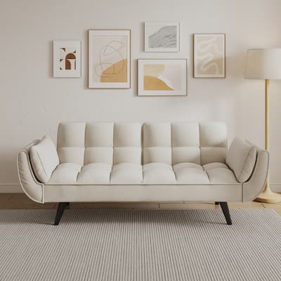 57" Velvet 2 Seater Convertible Sofa with Adjustable Backrest and Armrests for Compact Living Spaces