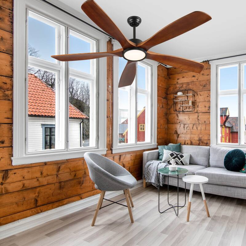 72 Inch Large Ceiling Fan with Light(No Dimmable), 5 Carved Solid Wood Blades Fan, Noiseless Reversible DC Motor