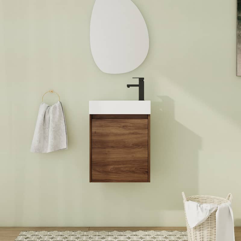 16"/18" Floating Bathroom Vanity with Sink, Mini Wall Mounted Bathroom Vanity with Soft Close Door