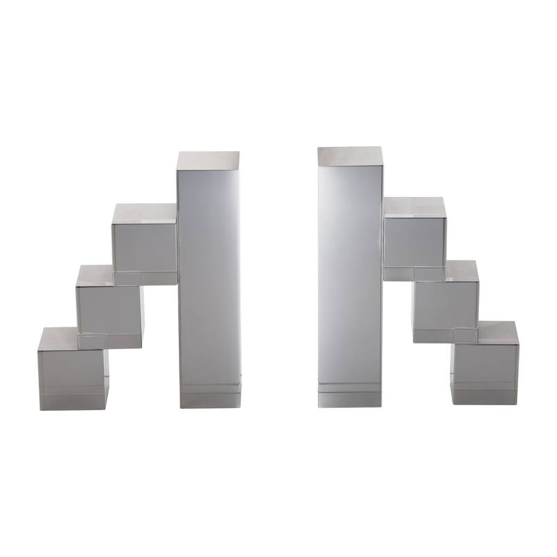 Sagebrook Home Glass, Set Of 2 6" Tetrimino Bookends, Smoke, Novelty, 6"H, Solid Color - 5.0" x 2.0" x 6.0" - 5.0" x 2.0" x 6.0" - Grey
