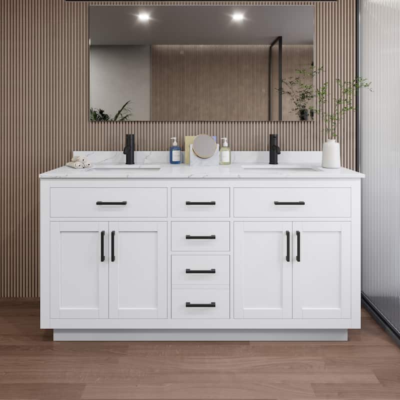 Wyndham Collection WCG262666D-QTZ-UNSMXX Beckett TK 66" Free Standing - White / Giotto Quartz Top / Matte Black Hardware