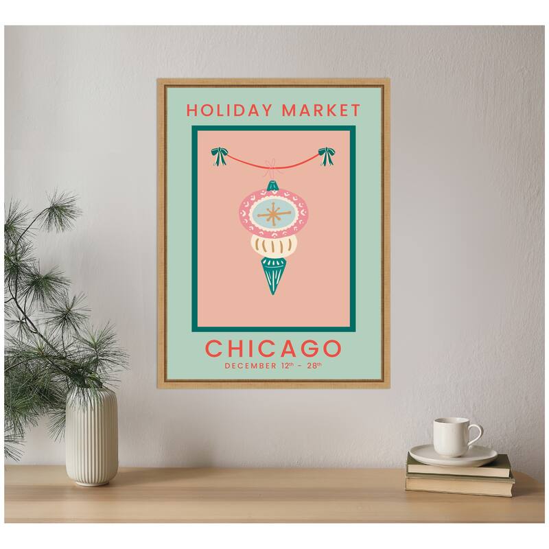 Kate and Laurel Sylvie Framed Canvas Chicago Christmas Market by Leonora Jennifer Benza
