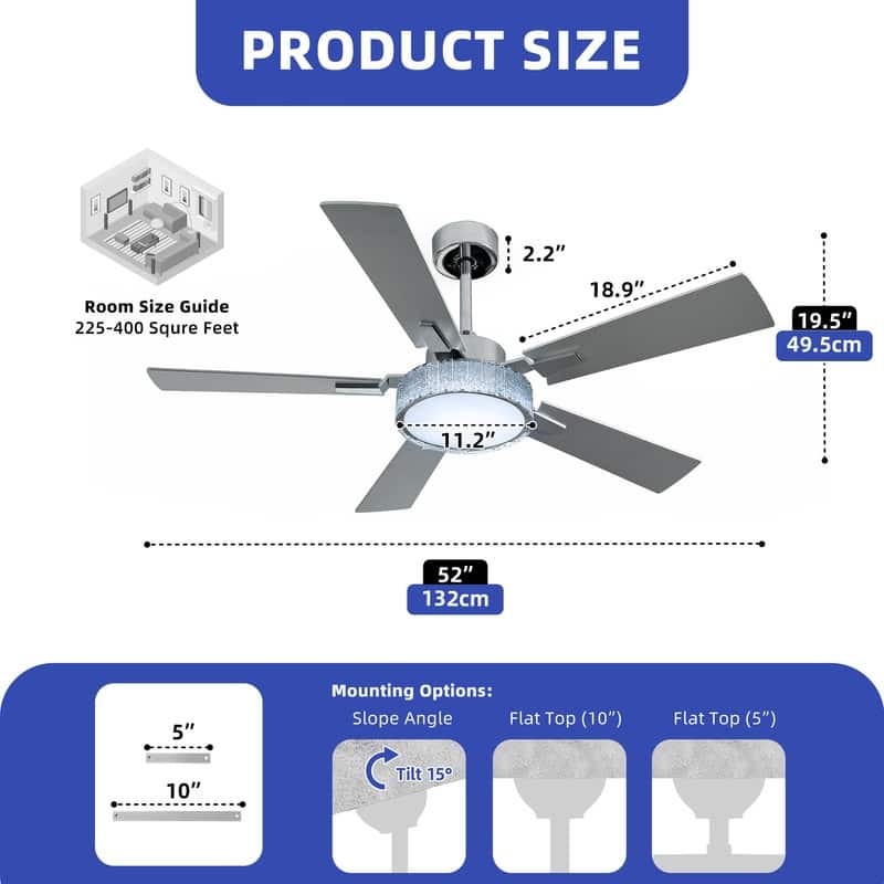 Moasis 52 Inch 5-Blade Crystal Chandelier Ceiling Fans with Lights and Remote Control - 52 Inches