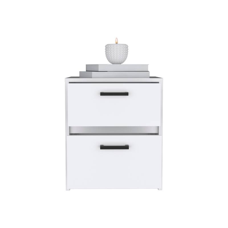 2-Drawer Nightstand with Metal Handles, Compact Side Table for Bedroom or Living Room
