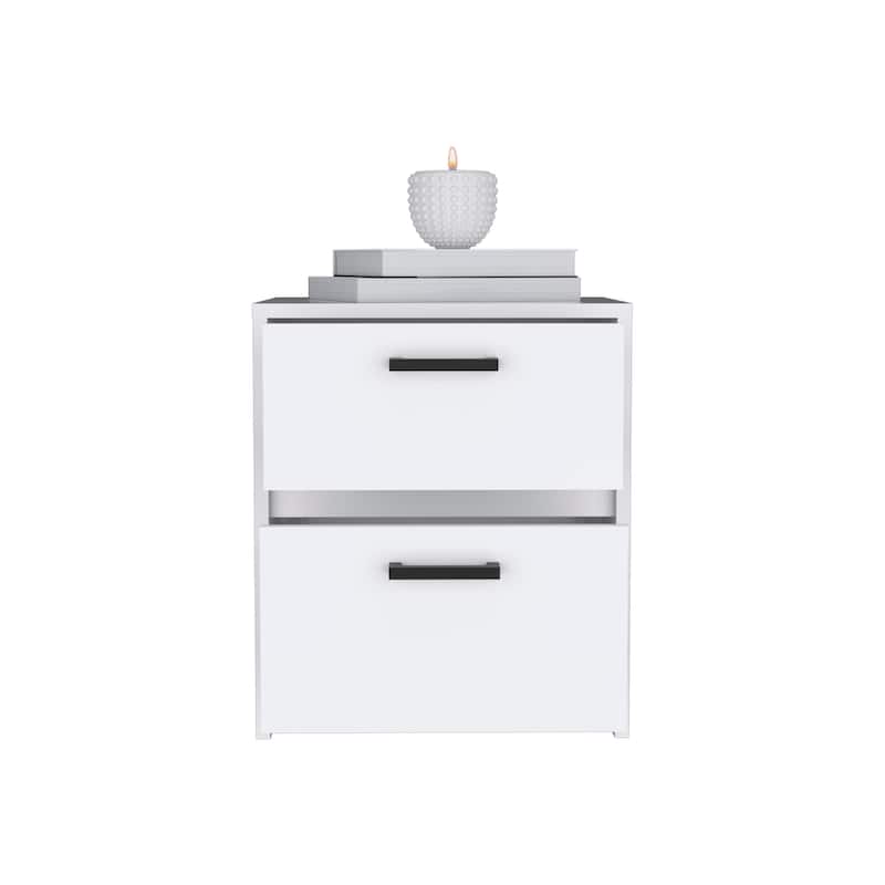 2 Drawers Nightstand , End Table, Side Table Metal Handles -White