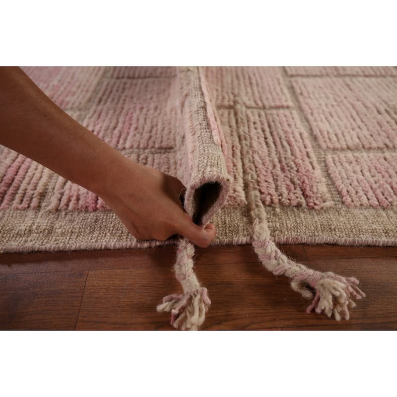 Pink Moroccan Area Rug Handmade Wool Carpet - 9'0"x 12'6"