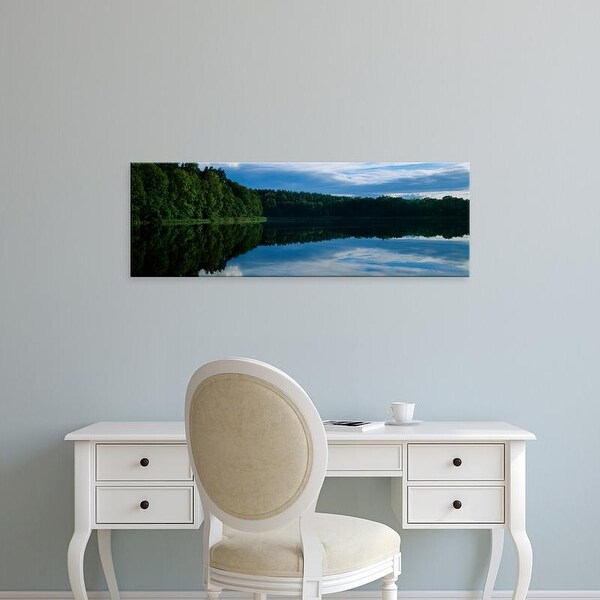 Easy Art Prints Panoramic Images's 'Reflection of trees and clouds in lake, Lake Czos, Mragowo, Poland' Canvas Art