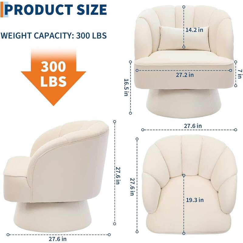 Modern Swivel Barrel Accent Chair, 360° Upholstered Armchair with Striped Backrest & Plush Padding(Set of 2)