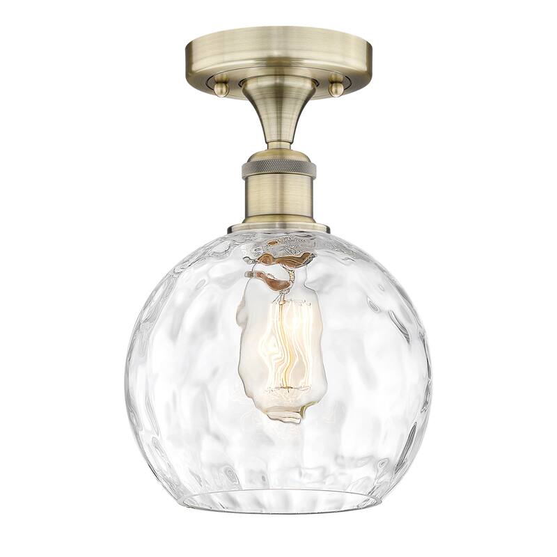 Innovations Lighting 616-1F-11-8 Athens Water Glass Semi-Flush Athens - Antique Brass / Clear Water Glass