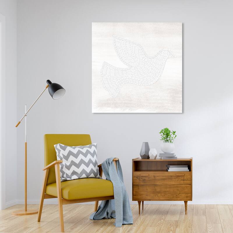 Wynwood Studio Canvas Animals Feather Dove White and Cream White Modern & Contemporary Wall Art Canvas Print - 30 x 30
