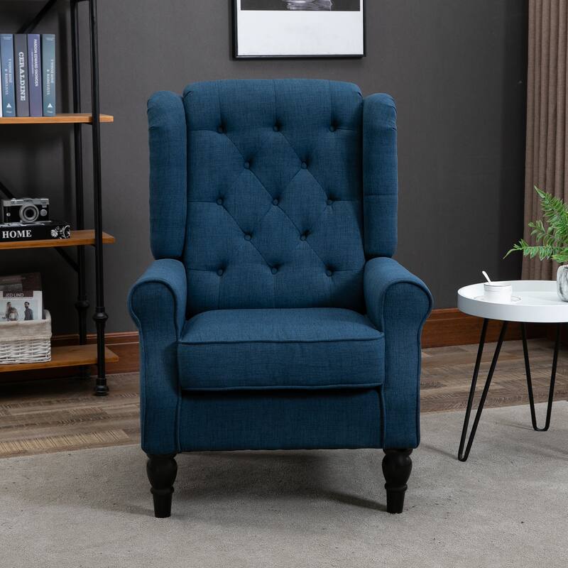 Blue Modern 29.25" High Back Upholstered Buttons Tufted Accent Chair with Rounded Cushioned Armrests and Thick Padded Seat