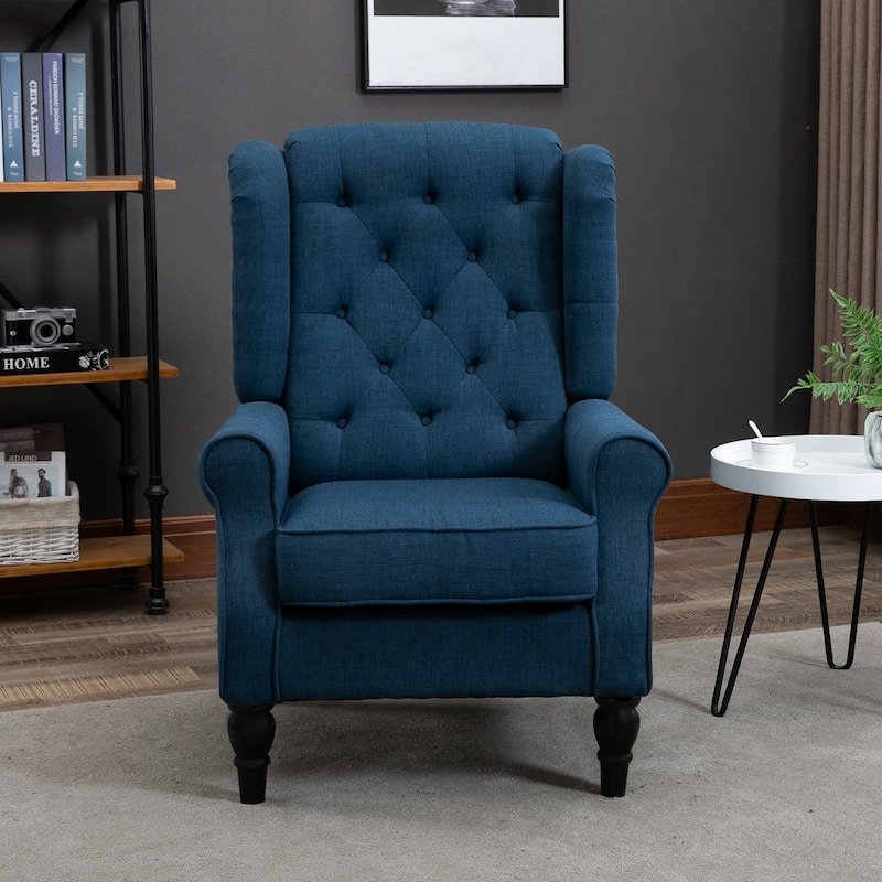 Rolled Armrests Lounge Chair Corner Chair Side Chair, Characteristic Fabric Wingback Comfortable Seating Sofa Chair - Blue