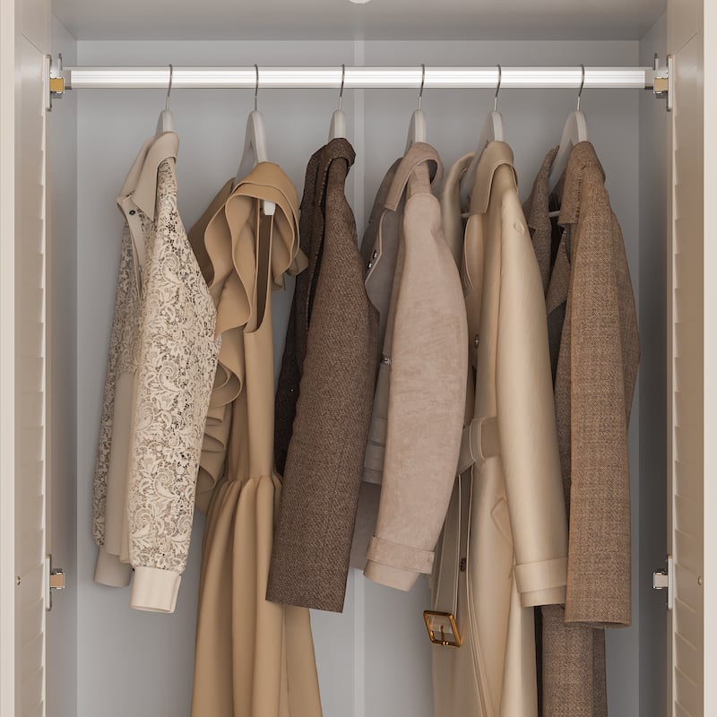 Modern 4-Door Wood Bedroom Armoire in White Closet Cabinet Wardrobe