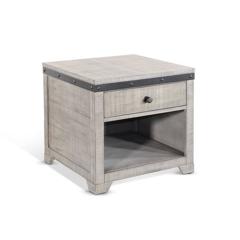 Nelly Side End Table, 1 Drawer and Shelf, 24 Inch Gray Mahogany Wood