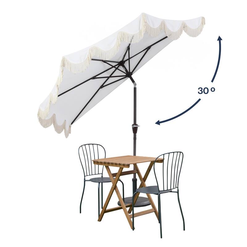 9ft Half Market Umbrella, Scalloped, Crank, Tilt, UV, by JONATHAN Y
