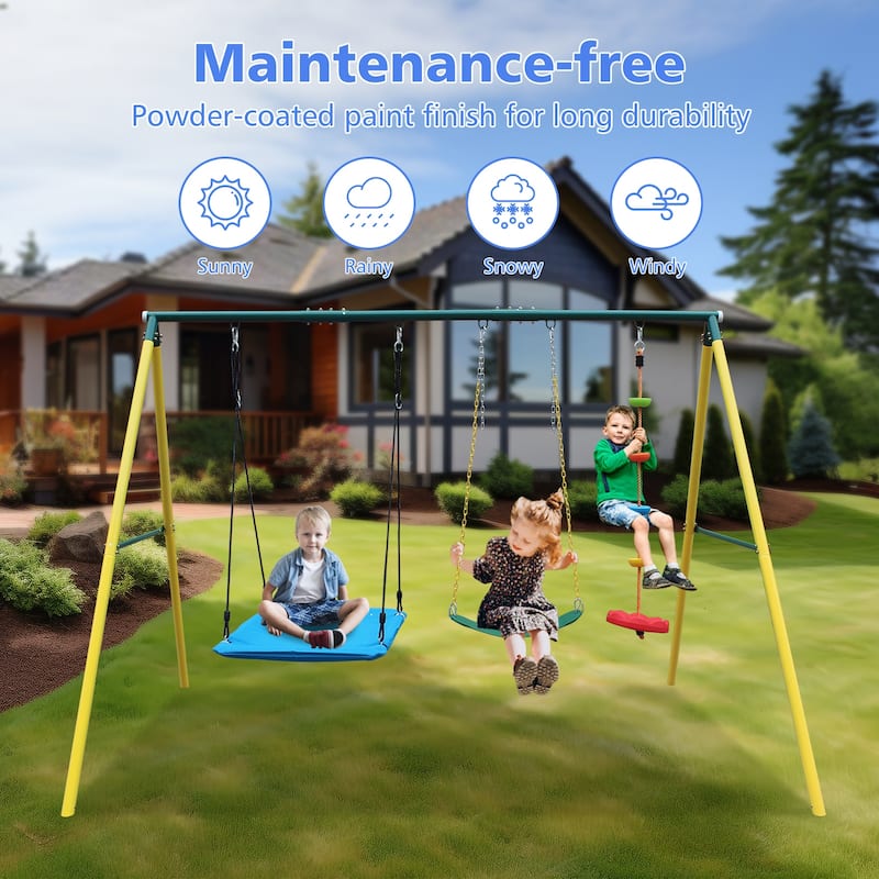 Roomfitters Compact Metal Swing Set with Safety Belt, Versatile for Indoor Outdoor Backyard Use, Multicolor