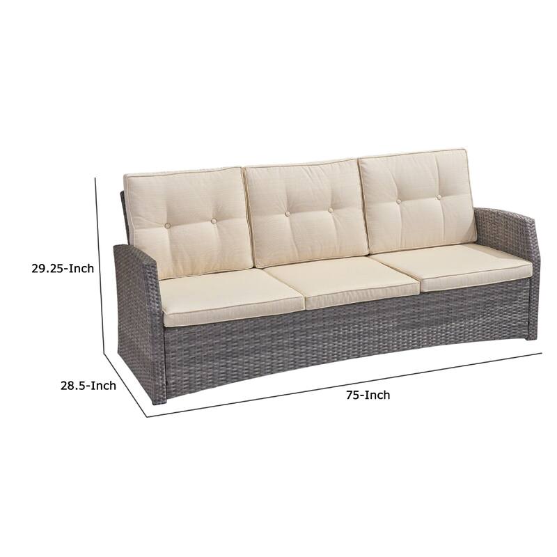 Foi 3 Seater Outdoor Sofa, Beige Cushions, 75 Inch Gray Woven Frame