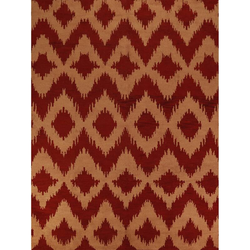 Hand Knotted Oriental 100% Wool Carpet Modern Geometric Oranges & Rust Moroccan Area Rug - 11' 7'' X 9' 5''