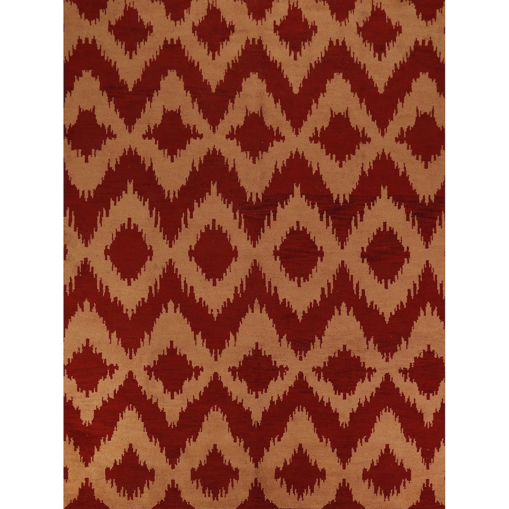 Hand Knotted Oriental 100% Wool Carpet Modern Geometric Oranges & Rust Moroccan Area Rug - 11' 7'' X 9' 5''