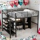 preview thumbnail 1 of 15, Full Size Metal Loft Bed With Table Set and Wardrobe Black
