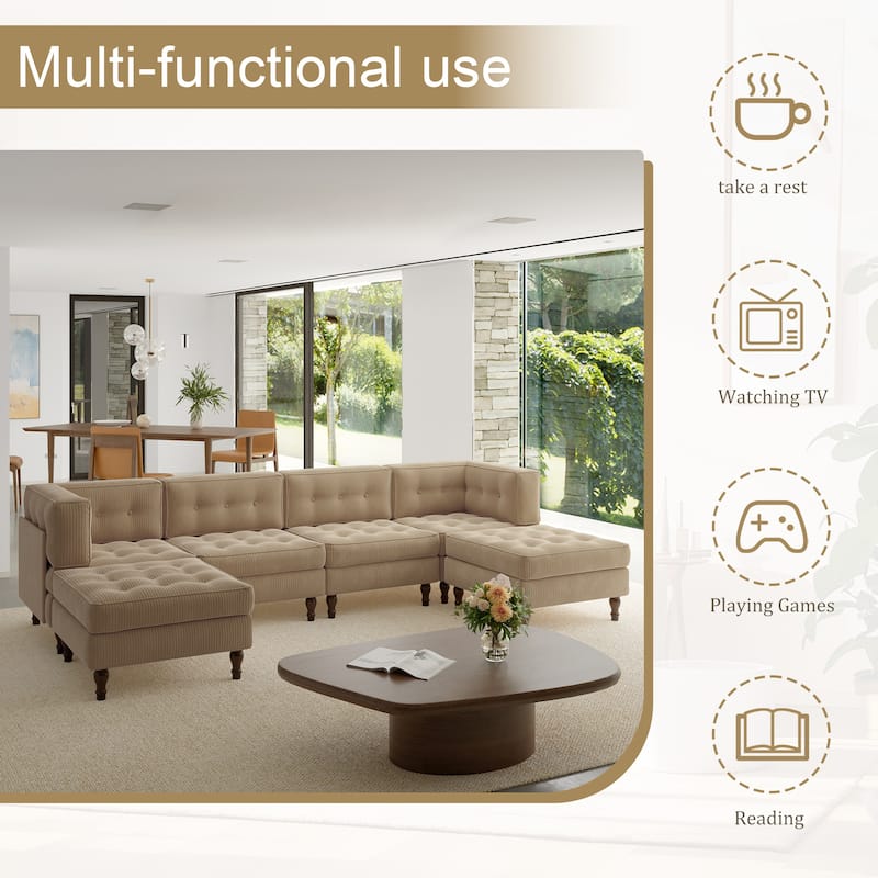 Oversized Modular Sectional Corduroy Fabric Tufted Sofa