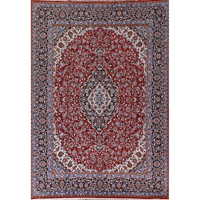 Floral Red Kashan Turkish Area Rug Machine-Made Bedroom Carpet - 9'10" x 13'0"
