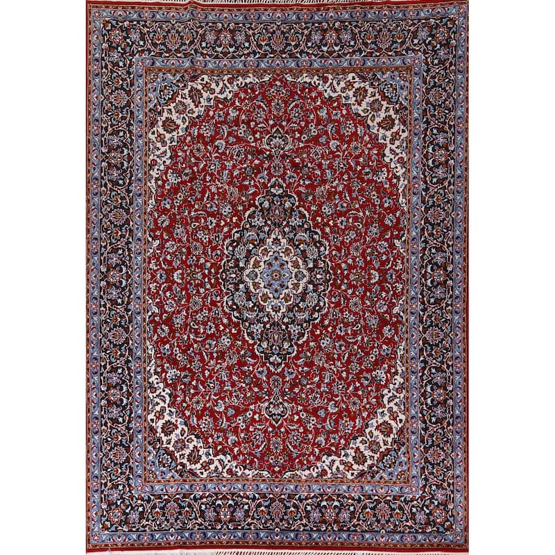 Floral Red Kashan Turkish Area Rug Machine-Made Bedroom Carpet - 9'10" x 13'0"