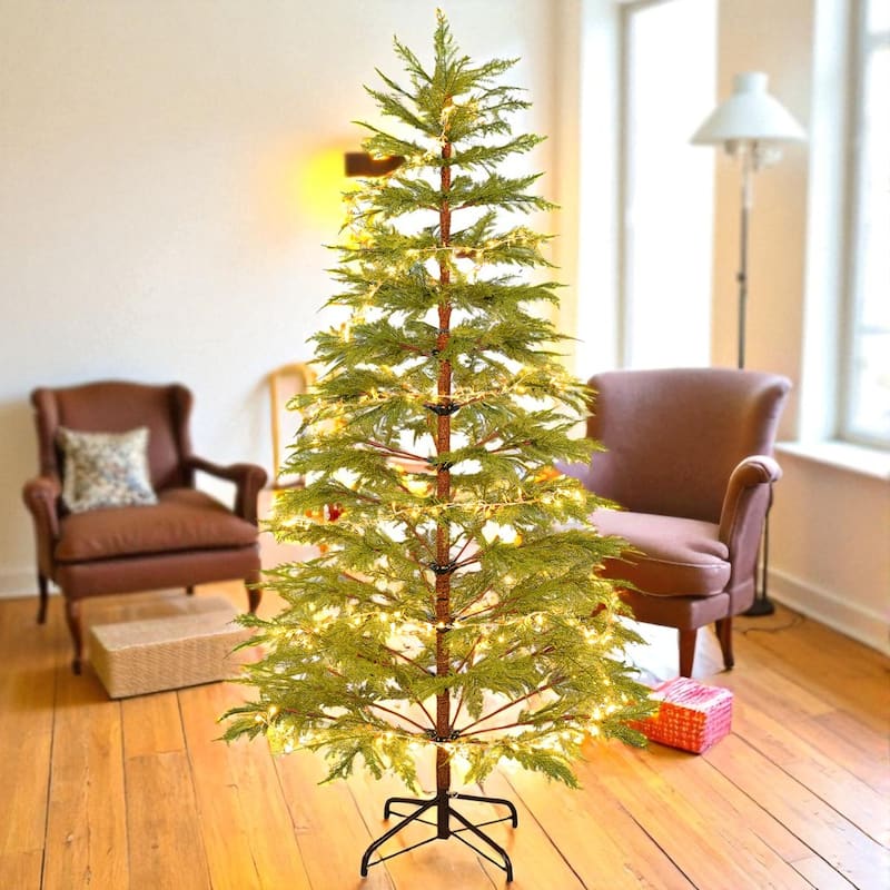 6FT Artificial Christmas Tree with 300 LED Lights, 612 Tips, Full Green PE Hinged Tree with Metal Stand