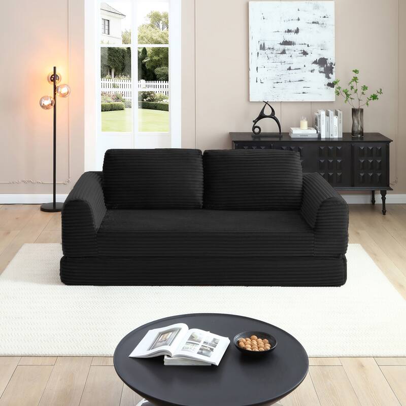 2-in-1 Folding Convertible Sofa Bed, Modern Corduroy Sleeper Couch - Black
