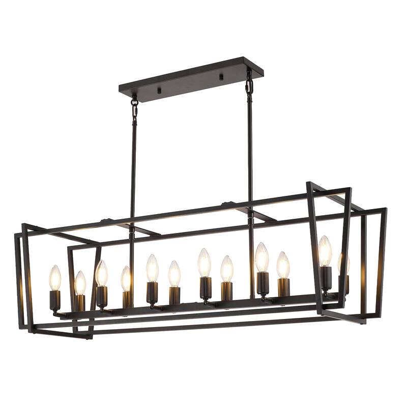 39-Inch Modern Rectangle Chandelier, 12-Light Farmhouse Chandelier for Kitchen Island