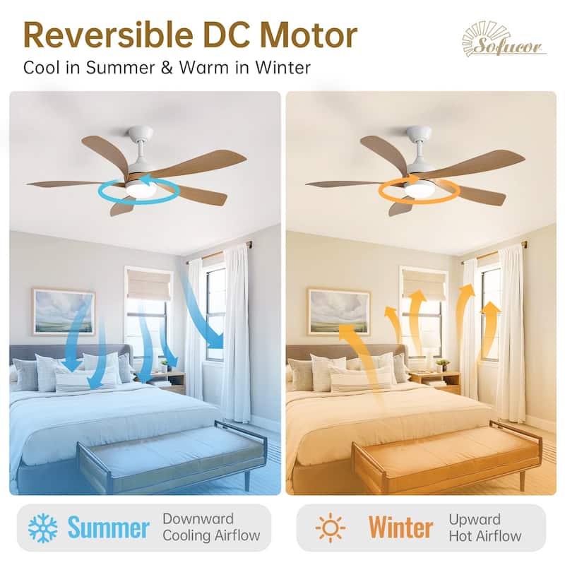 42“/52"/60"/48" Noiseless Walnut Wood Ceiling Fan with Remote Control, Integrated Light Optional