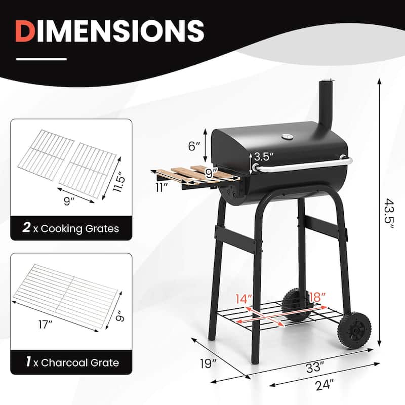 Costway Barrel Charcoal Grill with Foldable Side Table Built-in - See Details - as pic shows