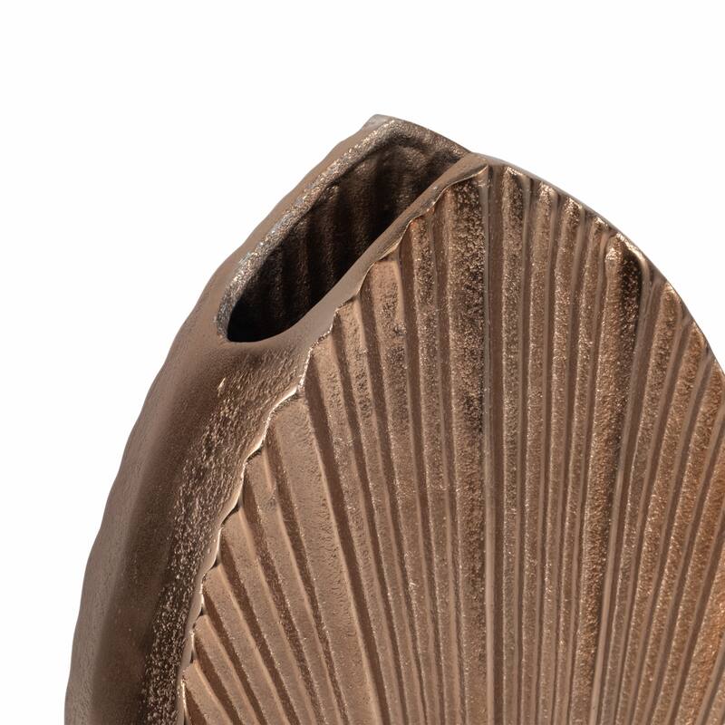 Decorative Metal Flower Vase With Grooved Detailing - Stylish Chic Home Accent Decor