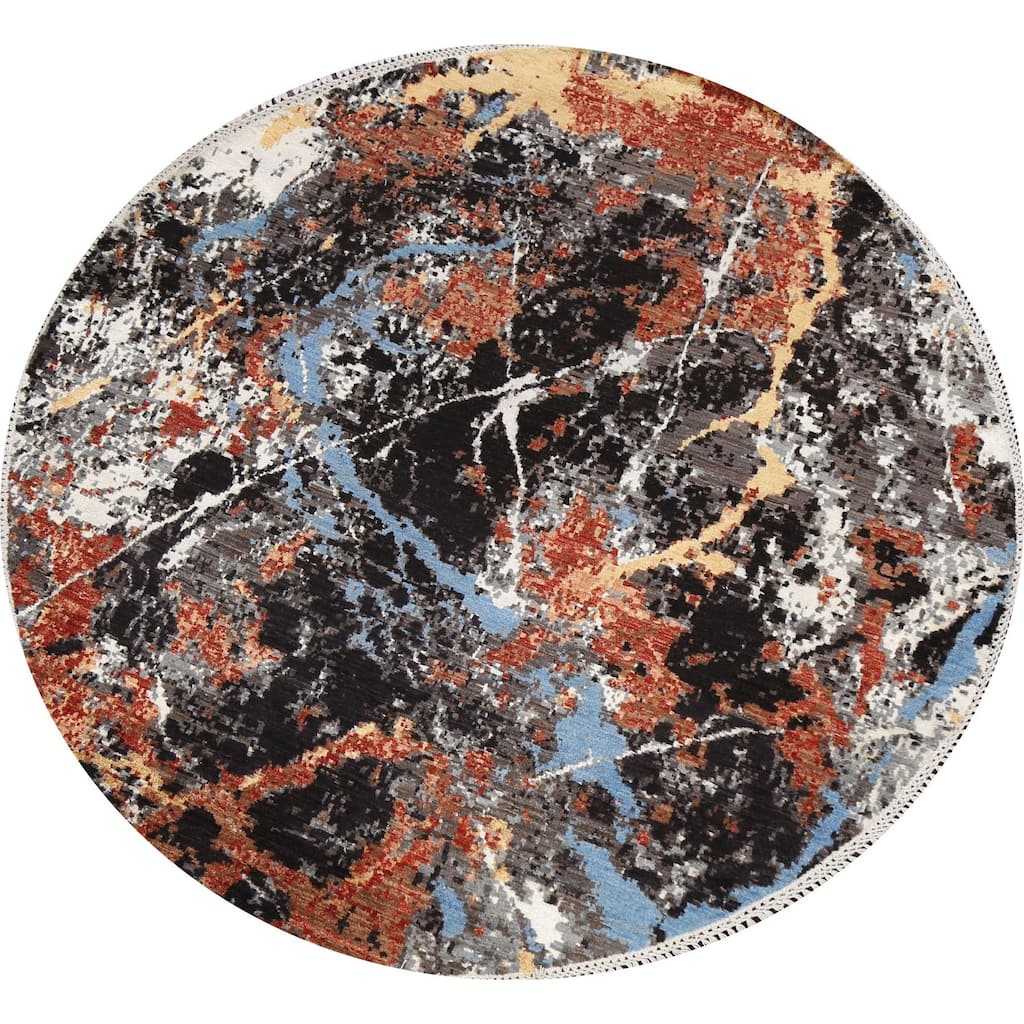 Wool/ Silk Vegetable Dye Abstract Oriental Area Rug Hand-knotted - 5'7" x 5'8" Round