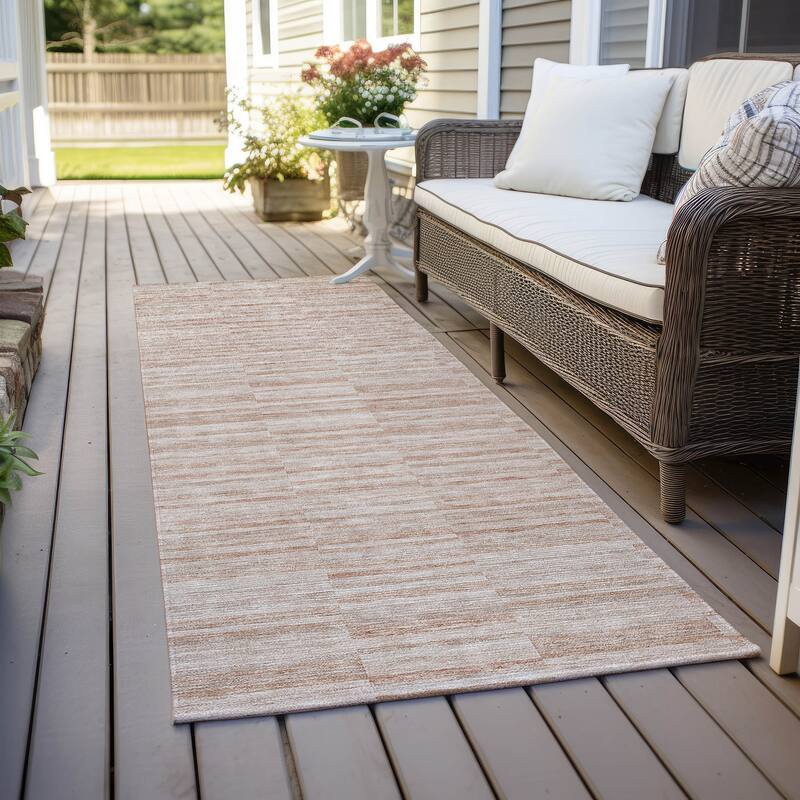 Machine Washable Indoor/ Outdoor Chantille Contemporary Blocks Rug - Salmon - 2'3" x 7'6"