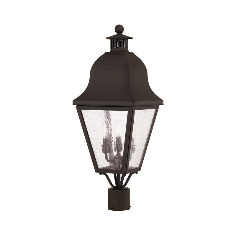 Livex Lighting 3-light Brown Brass Outdoor Post Lantern, 2556-07 - 10.5" SQ x 26.75" H