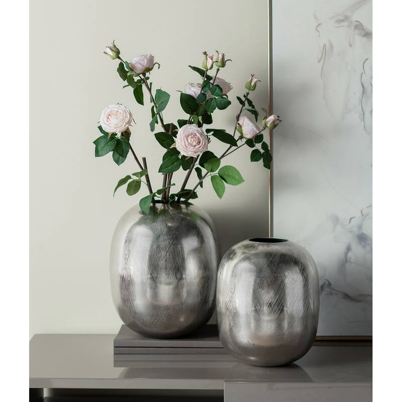 10.5x10.5x13" Aluminum Vase with Silver Streak Finish Modern Home Decor
