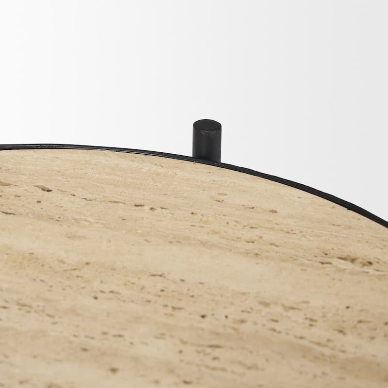 Wade Travertine Marble w/ Matte Black Metal End Tables