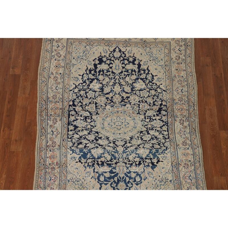 Blue Nain Toodeshk Persian Antique Area Rug Handmade Wool Carpet - 3'11"x 5'11"